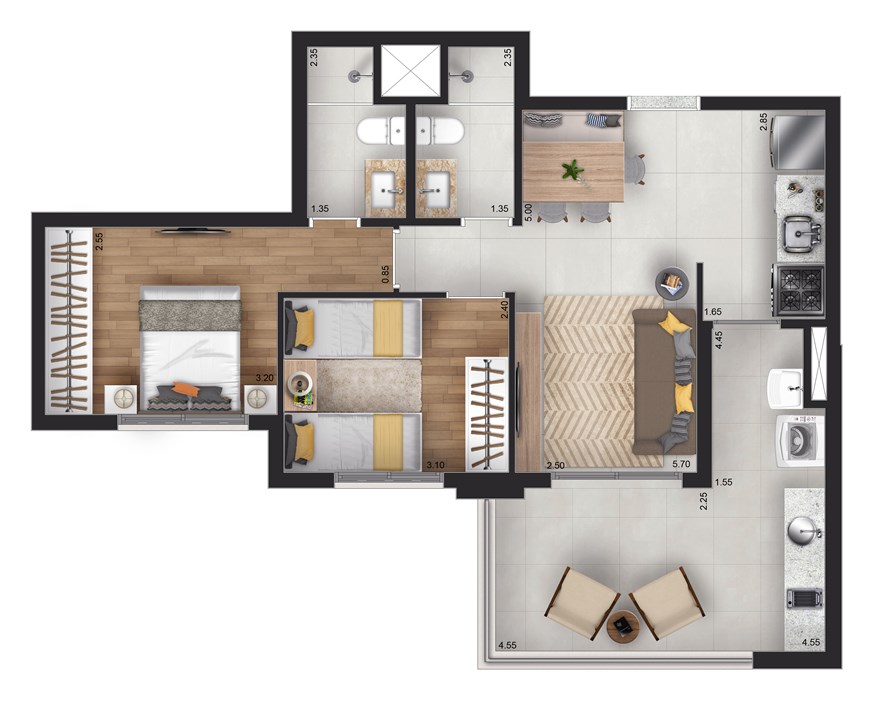 Planta Tipo | 66m² | Torre View | Skyline Jockey – Butantã - São Paulo - São Paulo Planta Tipo | 66m² | Torre View | Skyline Jockey – Apartamento no Butantã - São Paulo - São Paulo